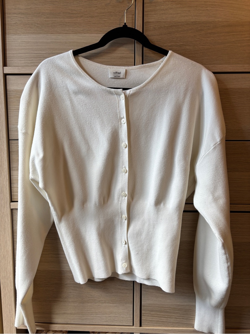 Wilfrid Golightly Cardigan - Wonder Yarn. Light Birch. Size L.